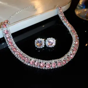 Elegant Pink Gem Necklace & Earring Set Perfect for Weddings, Dinners & Special Occasions