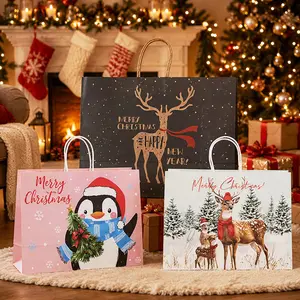24Pcs Large Size Assorted Printed Kraft Gift Bags with Handles, Oversized Reusable Holiday Goodie Bags, Multipurpose Packaging Bags for Christmas, Birthday Party Favors, Snacks & Daily Gift Wrapping