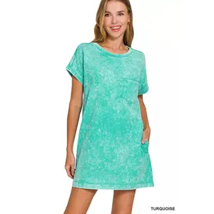 Zenana Premium Cotton Washed T-Shirt Dress