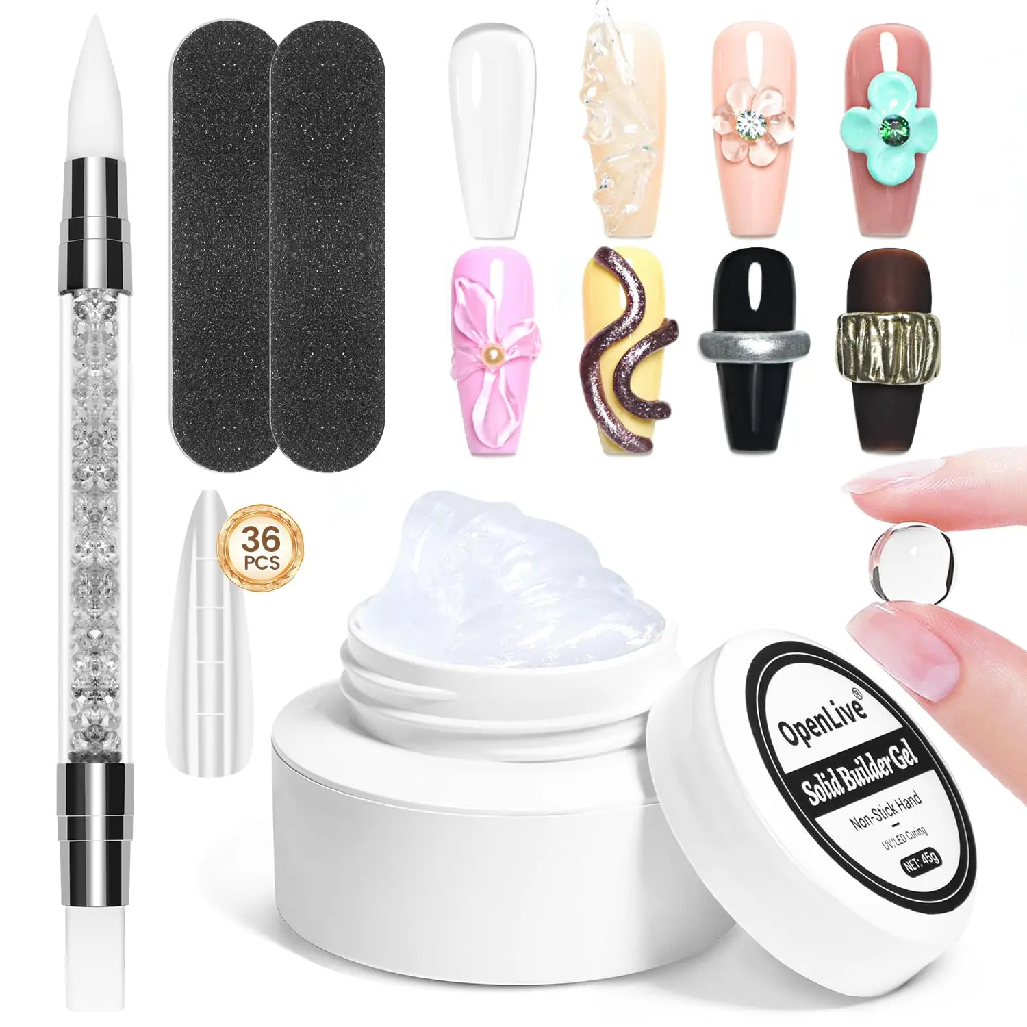 OpenLive Solid Builder Gel for Nails, 45g Non-Sticky 3D Sculpting Formula, Strong Adhesive for Acrylic & Rhinestone Art, UV Curing Required, Nail Care, Builder Gel Nail