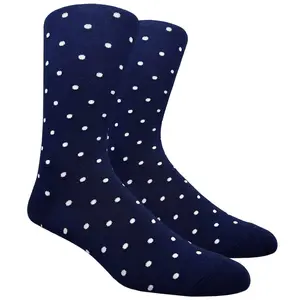 Navy Blue Dress Socks with White Polka Dots