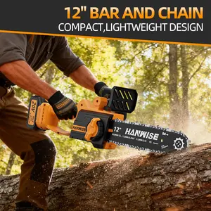 12 inch cordless chainsaw, equipped with automatic lubrication system and tool free chain tensioning function | Lightweight and compact design, suitable for women/elderly people to use, is an ideal Christmas gift for husbands and fathers