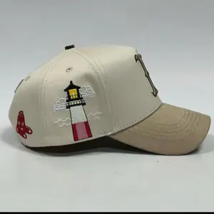 Gorra B-O-S-T-N Beige with Lighthouse Embroidery and Adjustable Strap for Comfort