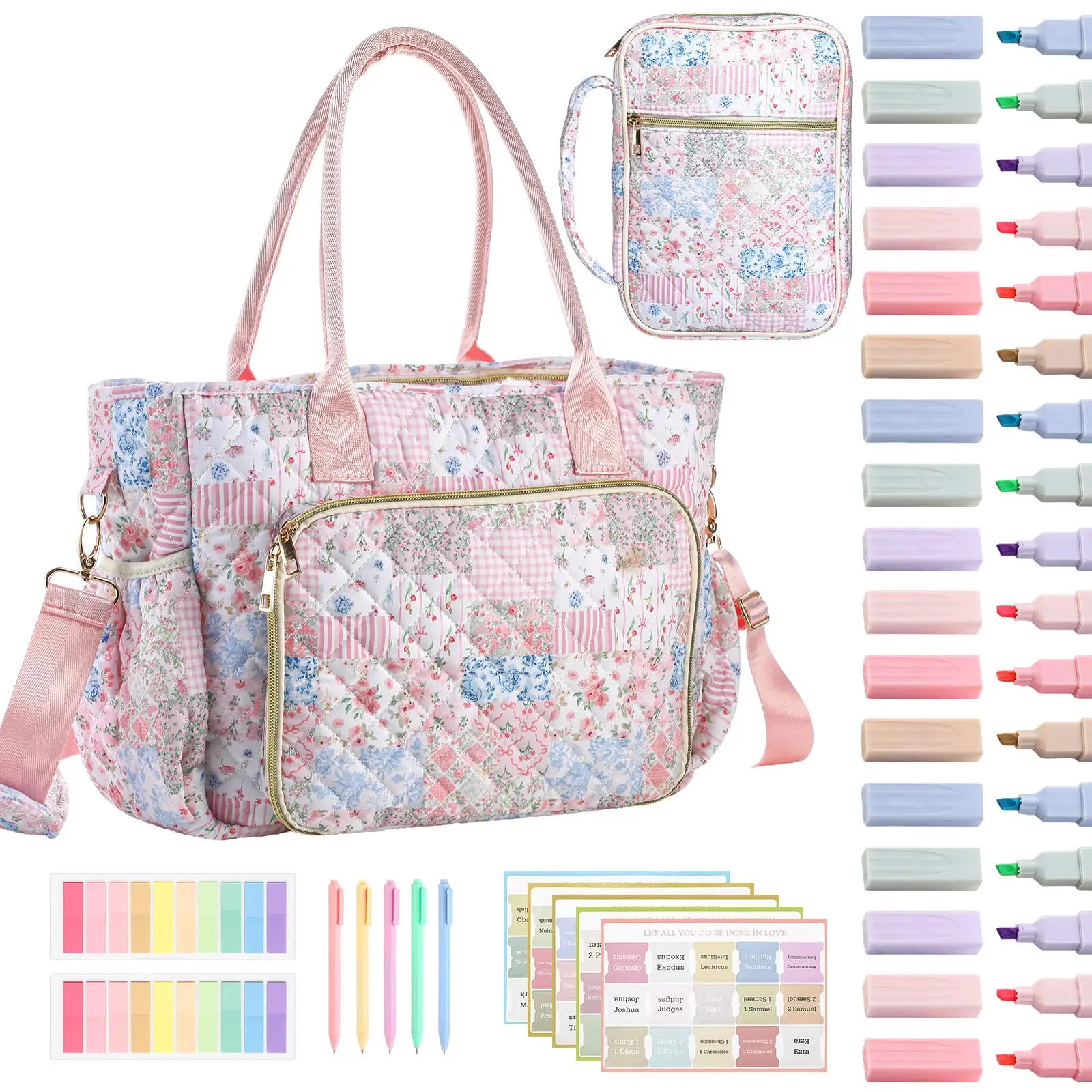 Women's Quilted Floral Spliced Large Bible Cover Bag - Waterproof, with Shoulder Strap, Church & Study Supplies Case, Christian Gift, Floral Pattern, Crossbody Shoulder Bag, Fashionable Quilted, Quilted Look