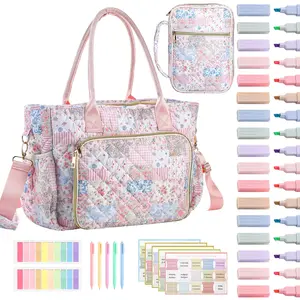 Large Bible Bag Quilted Bible Cover Case Kit for Women Church Bag with Shoulder Strap Study Supplies Christian Gifts(Spliced Flower)