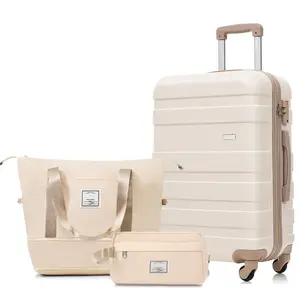 Fahuac 3-Piece Abs Lightweight Spinner Wheels Luggage Set - 24" Checked Spinner Suitcase with TSA Lock, Travel Duffle Bag, Wet-Dry Toiletry Bag, Quick-Access Laptop Compartment
