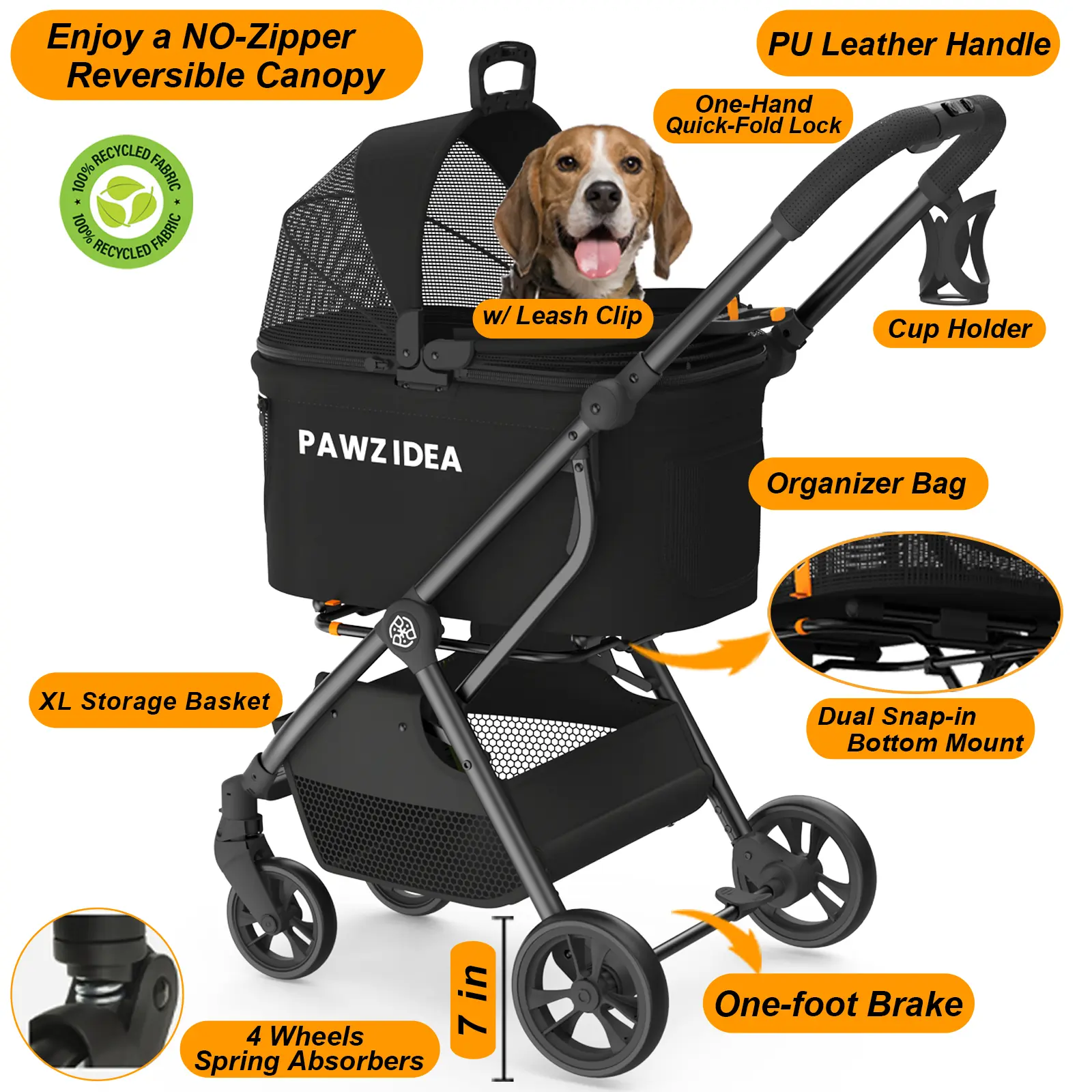 PAWZIDEA Pet Stroller 4 in 1, Dog Strollers for Small Medium Dogs Cats with  Detachable travel