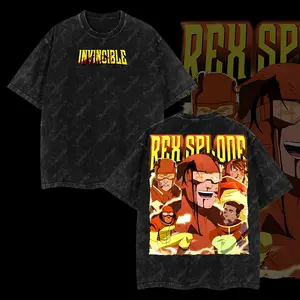 Superstyle Rex Splode - Invincible Multiverse War Comic Double Printed Oversize Lightweight Acid Washed Tee TV Series Graphic Cotton Tee T-Shirt