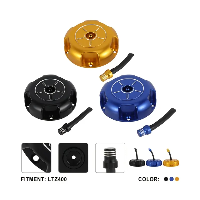 Aluminum alloy ATV fuel cap, suitable for Mitsubishi LTZ400 (2003-2009, 2012-2014) and LTR450 (2006-2009) - easy to rotate design, durable yellow/blue/black gasoline cap, ATV accessory, fashionable motorcycle accessory, high-quality surface treatment