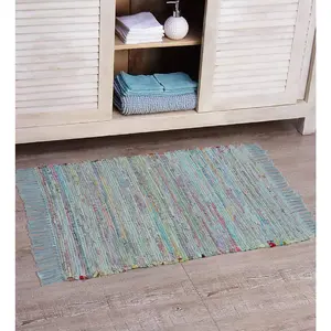 Cotton Area Rug - Carpets Suitable for Living Room, Bedroom, Dining Room, Home Décor - Handcrafted Traditional Rugs - Non-Skid - Chindi Cotton Rag - 2 'x 3' - Light Grey