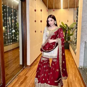 Elegant Maroon & White Embroidered Lehenga Choli with Matching Dupatta for Festive Occasions Womenswear