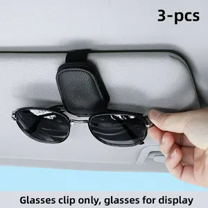 3pcs Car Sunshade Sunglass Holder Clips, Leather Multifunctional Car Sunglasses Rack, Essential Automotive Accessory for Drivers