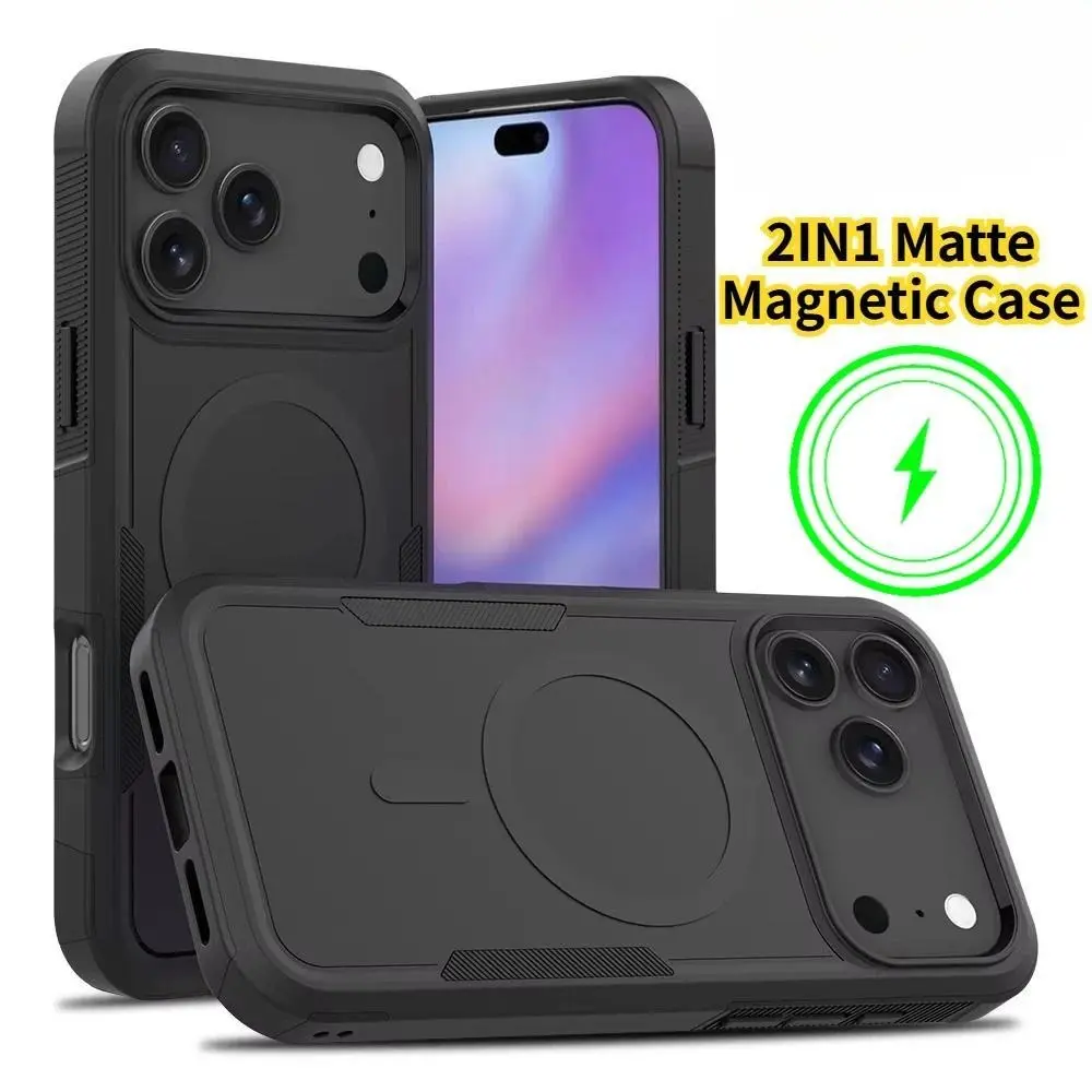 HAY Heavy Armor Defender Magnetic Charging Case for iPhone 17 Pro Max, 16 Plus, 15, 14 Plus, 13, 12 - Shockproof Matte Protective Cover, Iphone 16 Plus