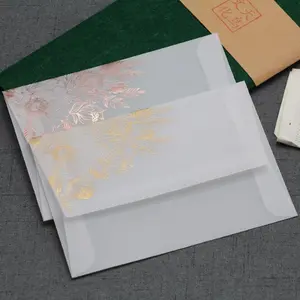 Semi-transparent Gold Edged Glass Acid Paper Envelope, 10pcs/pack Invitation Letter Envelope, Card Packaging Envelope for Wedding Birthday Party