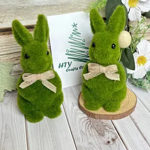 One spring/ green Easter rabbit statue, outdoor moss rabbit sculpture, for festival garden, courtyard, family party decoration