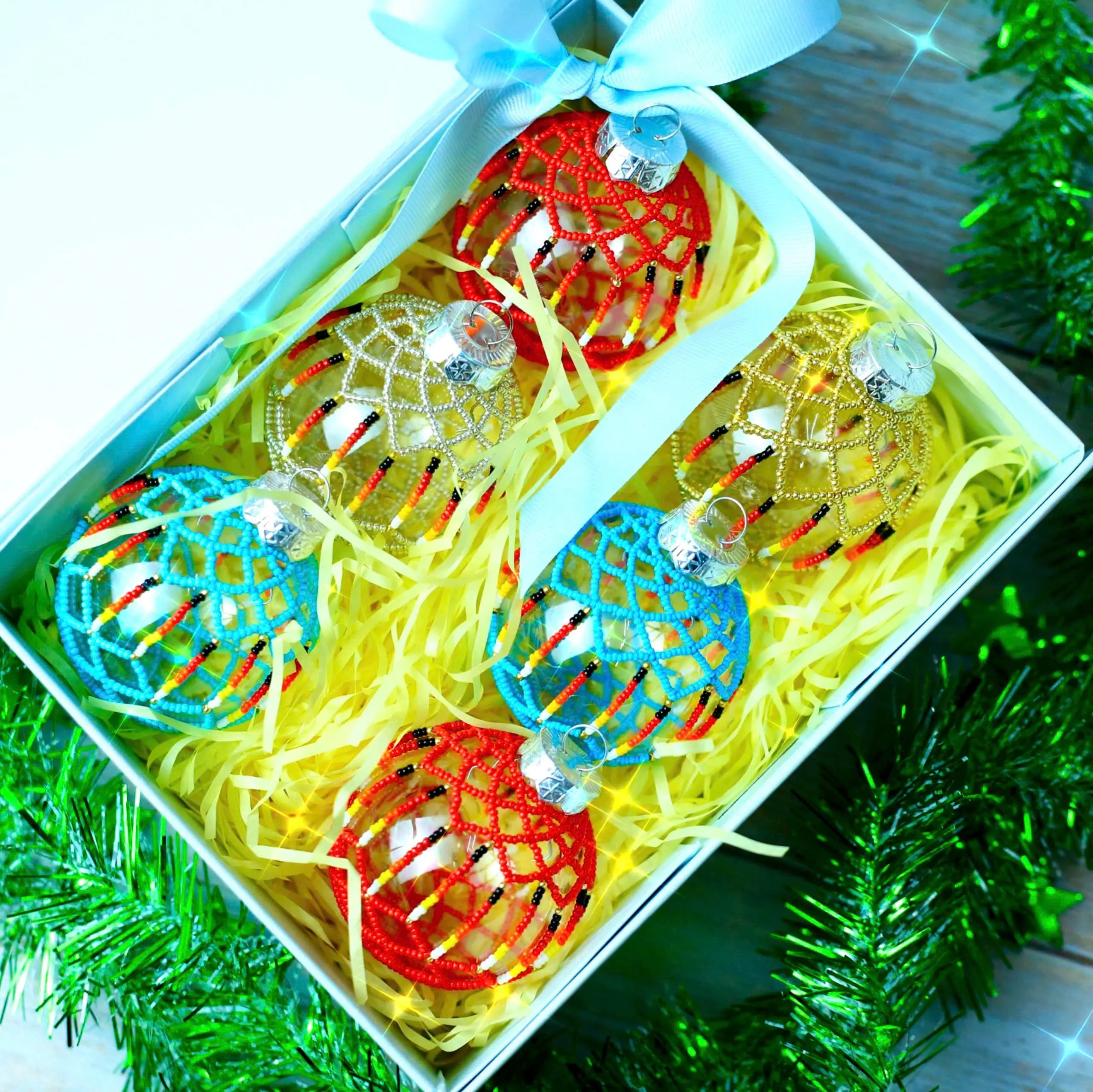 Handmade Beaded Christmas Ornament – Transparent Seed Beads Decoration for Tree & Home Decor Glass Light