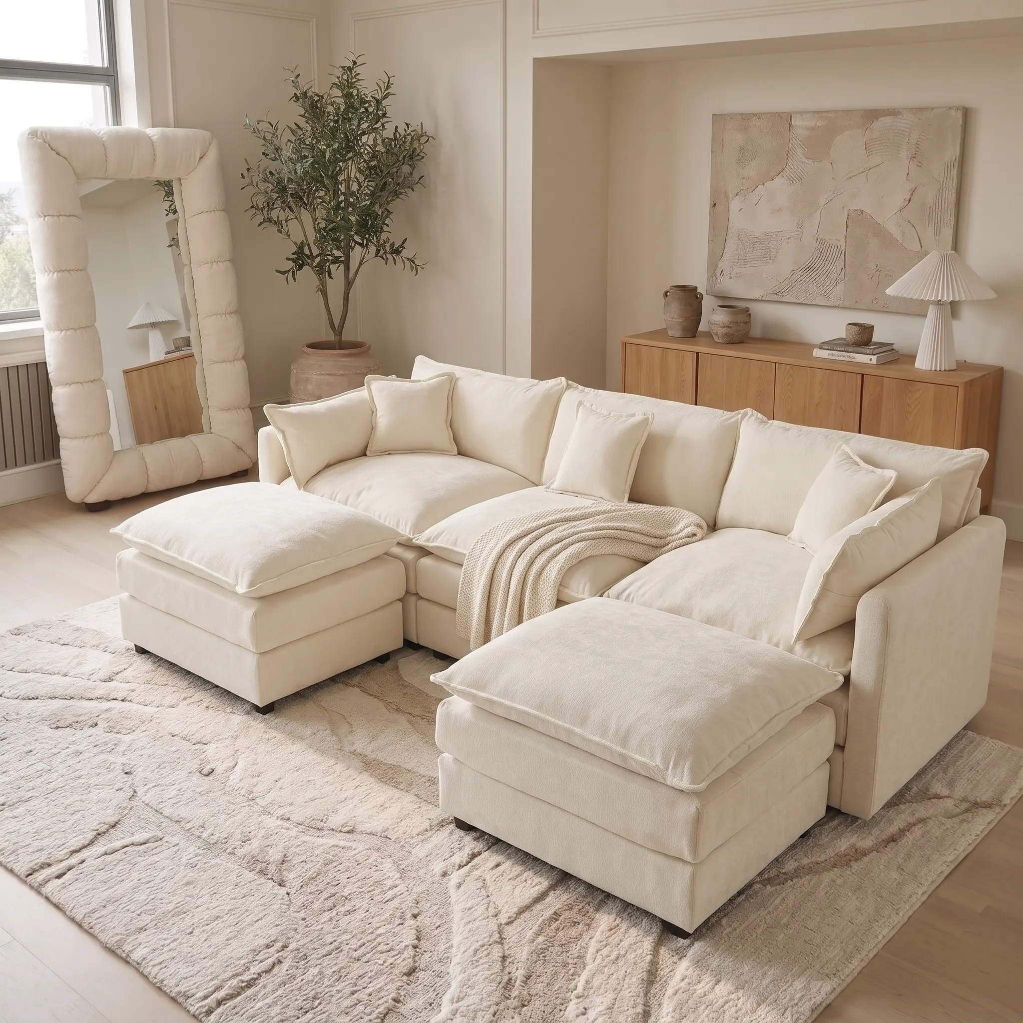 HIPIHOM Cloud-Like Modular Sectional Couch - Skin-Friendly Chenille Upholstered Sofas, Plush Cushions, Free Combination Layouts, Family-Focused Living Room & Apartment Furniture (Multi-Color Selection, Sofa Set + 2 Ottomans),dorm essentials,home decor