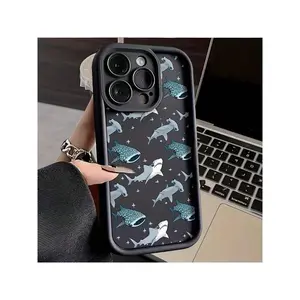 Shark Comfortable To Hold, Durable And Stylish, High Quality Protective Phone Case, Suitable For Iphone 16/15/14/13/12/11/X/7/6 Series, Black/White Background, Camera Lens Protection, Shockproof, Anti Slip, Lightweight, TPU Material