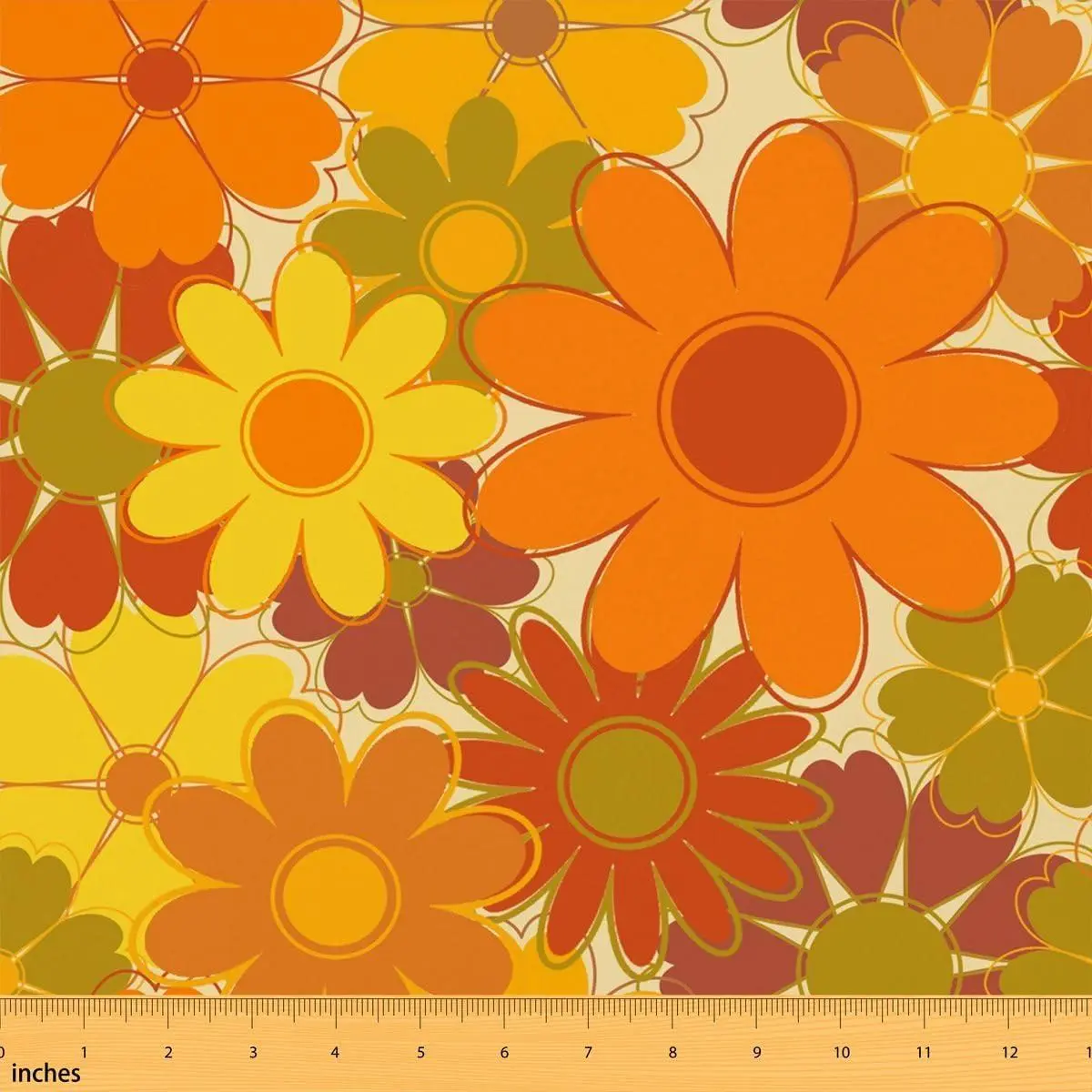 70s Groovy Daisy Fabric Vintage Hippie Flowers Fabric Women Country Blooming Floral Fabric DIY Soft Flannel Polyester No Stretch,Orange