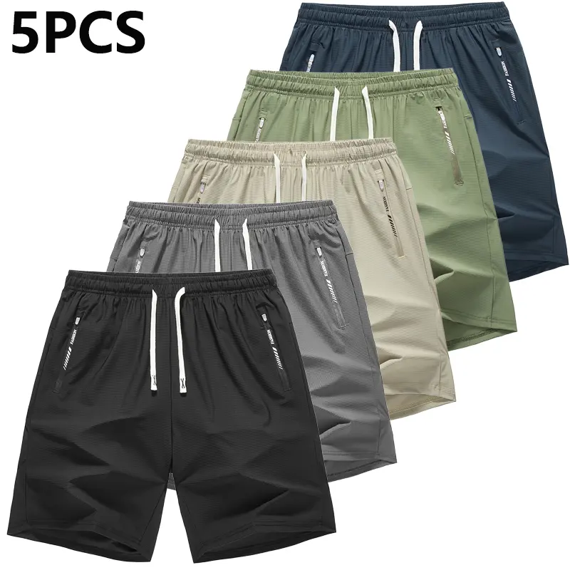 5‑Pack Men's Nylon High Stretch Ice Silk 5 Inch Shorts, Summer Breathable Quick‑Dry Casual Sports Half Pants for Running, Gym, Beach & Daily Wear