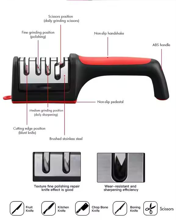Professional 3-stage Knife Sharpening Tool With Soft Grip Handle Kitchen Knife Sharpeners Kitchen Knife Accessories Multi-Stage Handheld