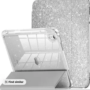 INFILAND Compatible with iPad Case, Glitter Cover with Sparkly Clear Back, Pencil Holder, for Kids Girls Computer Tablet Casing Protection Protective