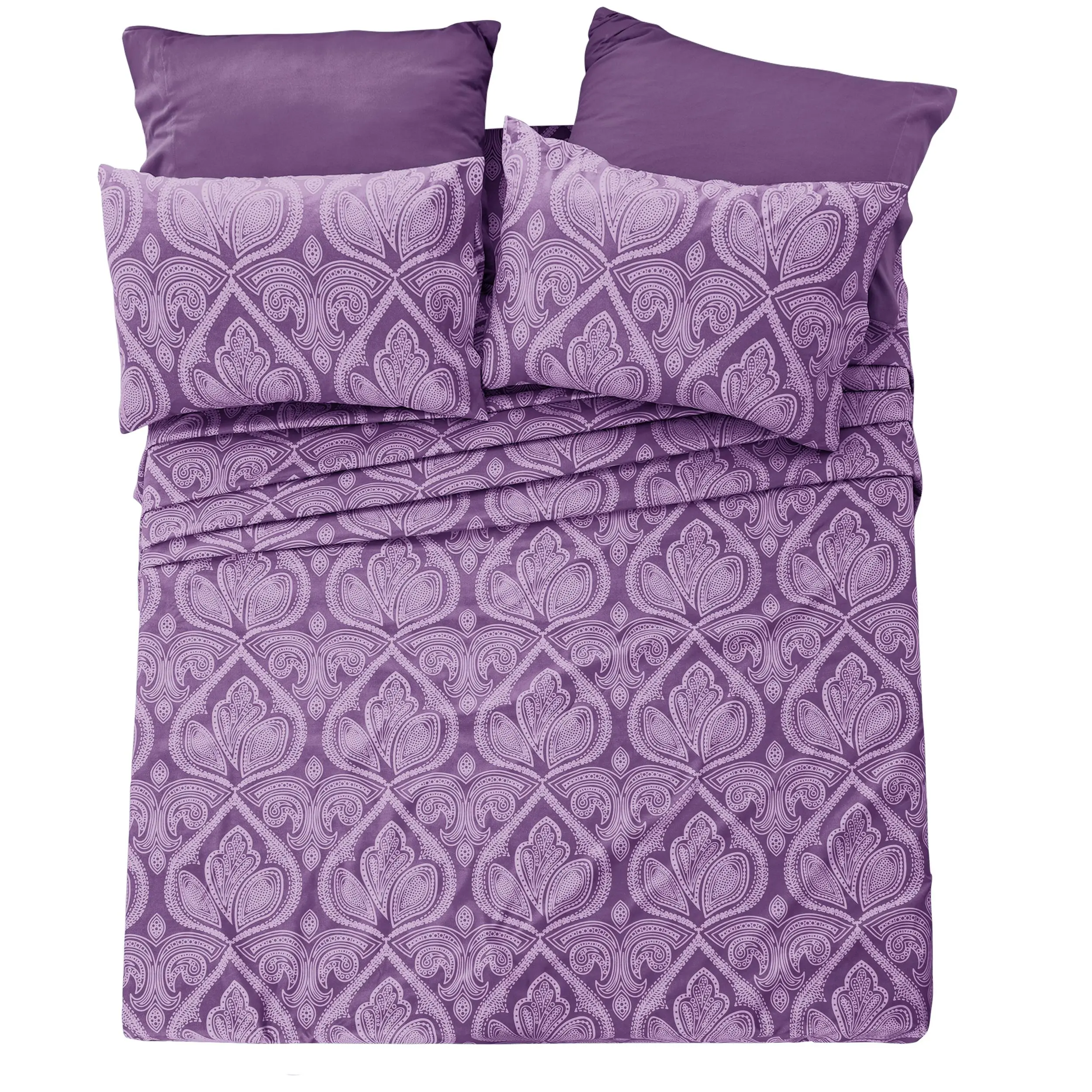 LDC LUX DECOR COLLECTION 6-Pc Bedsheet Sets - Paisley & Solid Home & Hotel All Seasons Bedding, Wrinkle-Resistant, Cool, Breathable, Hypoallergenic, Antimicrobial, 16" Deep Pocket, Soft Multi-Size Queen/King Sheets & Pillowcases