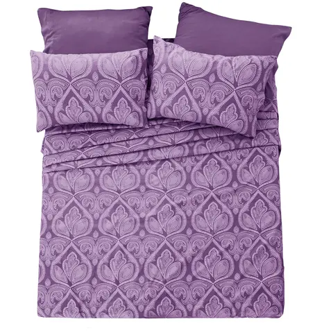 LDC LUX DECOR COLLECTION Decorative Bedding Set - 6-Pc Paisley & Solid Hotel Quality Bed Sheets, Fade-Resistant, Cool & Breathable, Wrinkle-Resistant, Hypoallergenic, Antimicrobial, 16" Deep Pocket Queen/King Sheets & Pillowcases