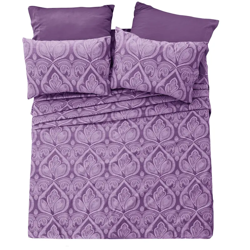 LDC LUX DECOR COLLECTION Decorative Bedding Set - 6-Pc Paisley & Solid Hotel Quality Bed Sheets, Fade-Resistant, Cool & Breathable, Wrinkle-Resistant, Hypoallergenic, Antimicrobial, 16" Deep Pocket Queen/King Sheets & Pillowcases