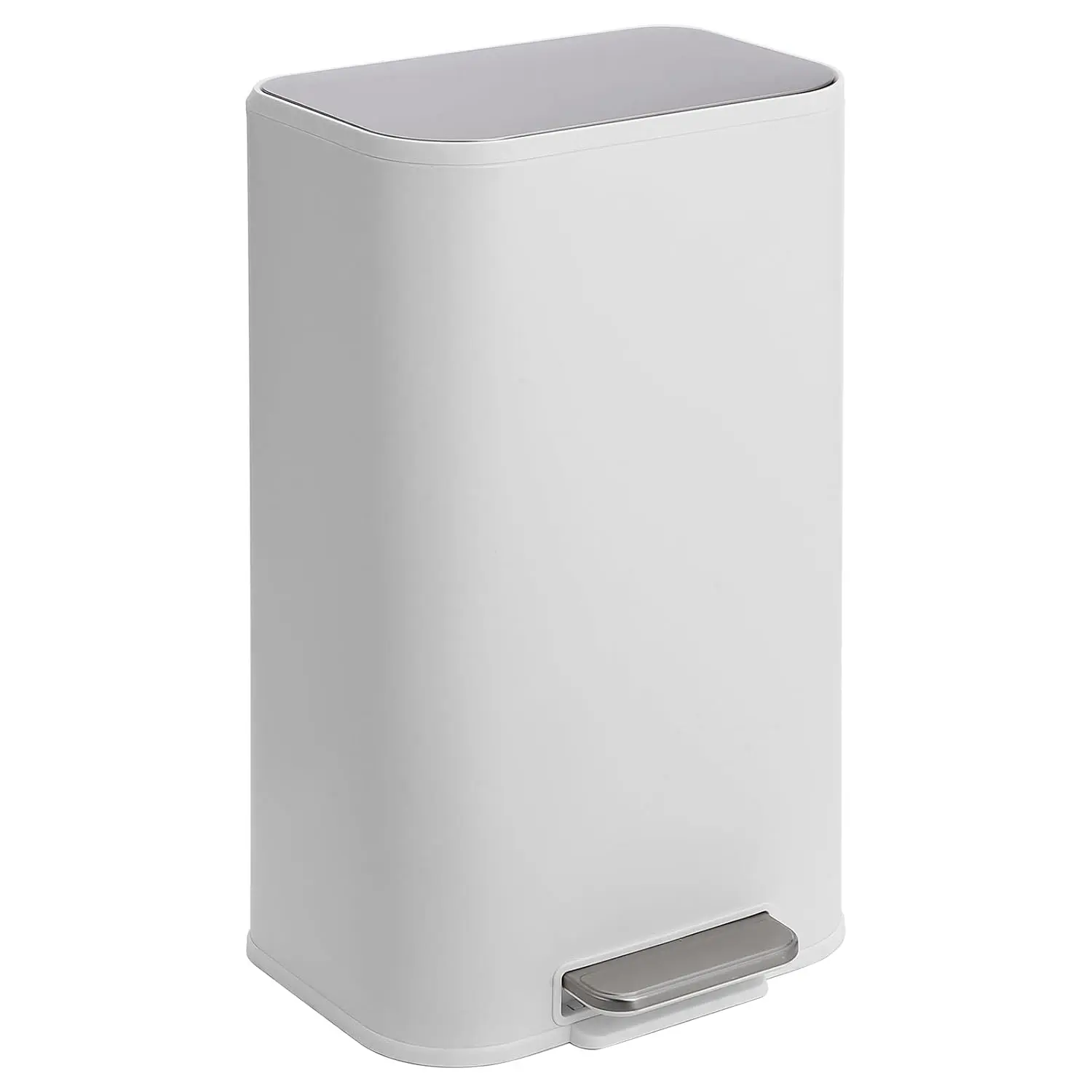 Kitchen Trash Can 8 Gallon Stainless Steel Garbage Can with Soft Close Lid Foot Pedal and Removable Inner Bucket Rectangular Step On Waste Bin for Home Office Living Room (Matte White) Household Smooth