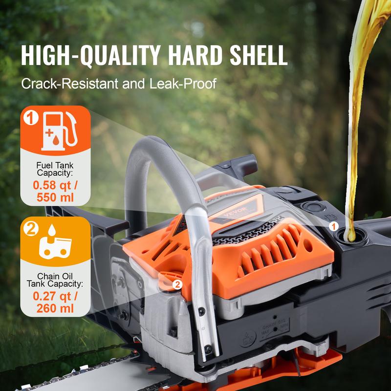 VEVOR Gas Chainsaw,  , 58CC 20" 3.22HP, Gasoline Powered Chain Saw, Handheld Cordless Petrol Chainsaws for Tree Wood Branch Cutting, Tree Trimming, Land Clearing, Farm Garden Ranch Forest Cutting Use