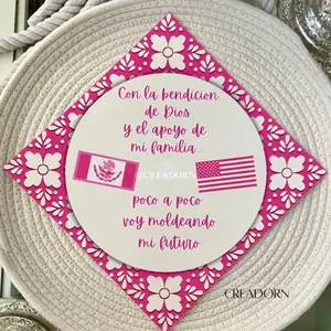 Hispanic Latino Mexico USA Dual Flag Talavera Barro Design Mexican American Graduation Grad Cap Topper (Print)