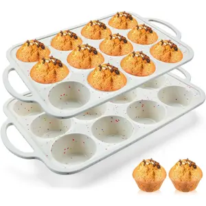 2-Pack Silicone Muffin Baking Pan with Metal Reinforcement Frame 12 Cups Regular Size Cupcake Baking Pan BPA-Free Silicone Muffin Baking Pan Cupcake Baking Pan Mold Suitable for Oven