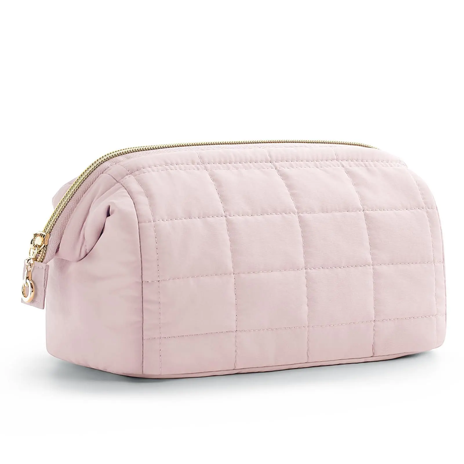 Makeup Bag Travel Toiletry Bag, Puffy Padded Make Up Bags for Women Makeup Organizer Case, Wide-open Pouch Purse Travel Essentials Toiletries Accessories Brushes( Pink )