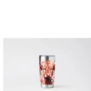 Highland Cow Floral 20oz Tumbler | UV DTF Wrap |