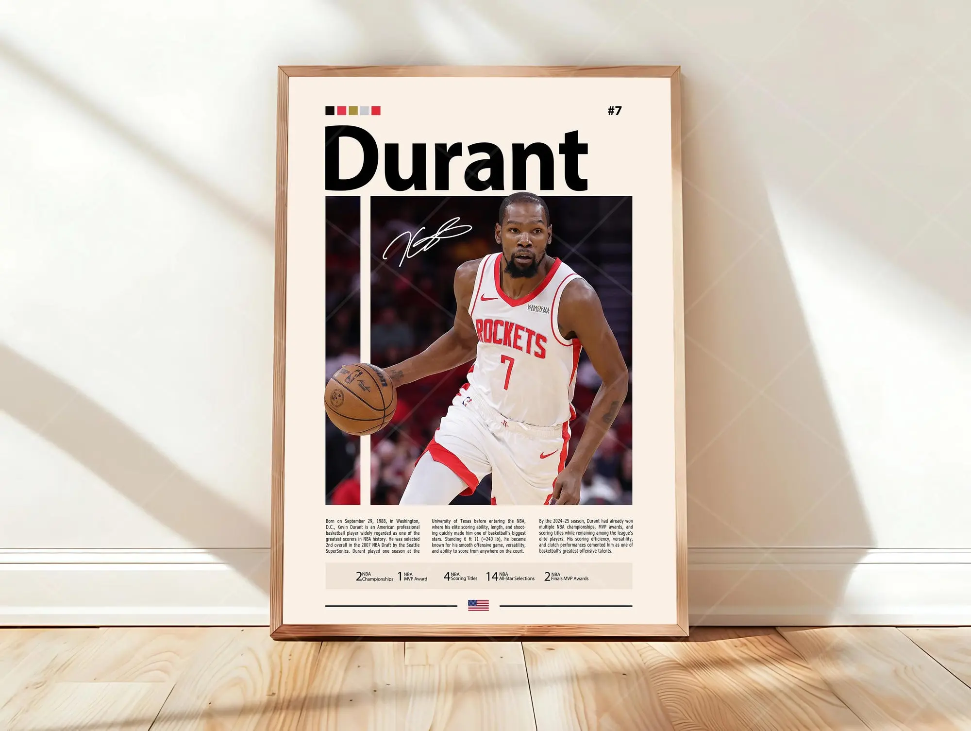 Kevin Durant Poster, Basketball Superstar Wall Art, Athlete Print, Sports Decor Modern Art Gift ( Unframed - Print Only )