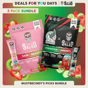 Salud 2-in-1 [MUSTBECINDY's Favorite Bundle] Collagen Peptides (Verisol), Hyaluronic Acid, Biotin, Lustriva, 400mg Electrolytes, 250mg Wellmune, 100mg Elderberry, Daily Wellness Support, 1g Sugar, (2-Pack, 30 Servings), Deals For You Days