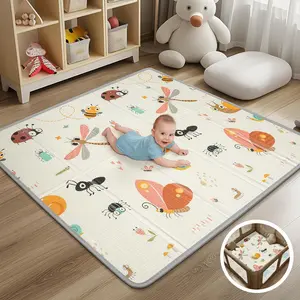 Foldable Baby Play Mat, PIGLOG Waterproof Playmats for Babies and Toddlers Kids, Safe Foam Playmat for Tummy Time, 50x50 Playpen Mat, Reversible Portable Baby Floor Mat for Infant, Toddler