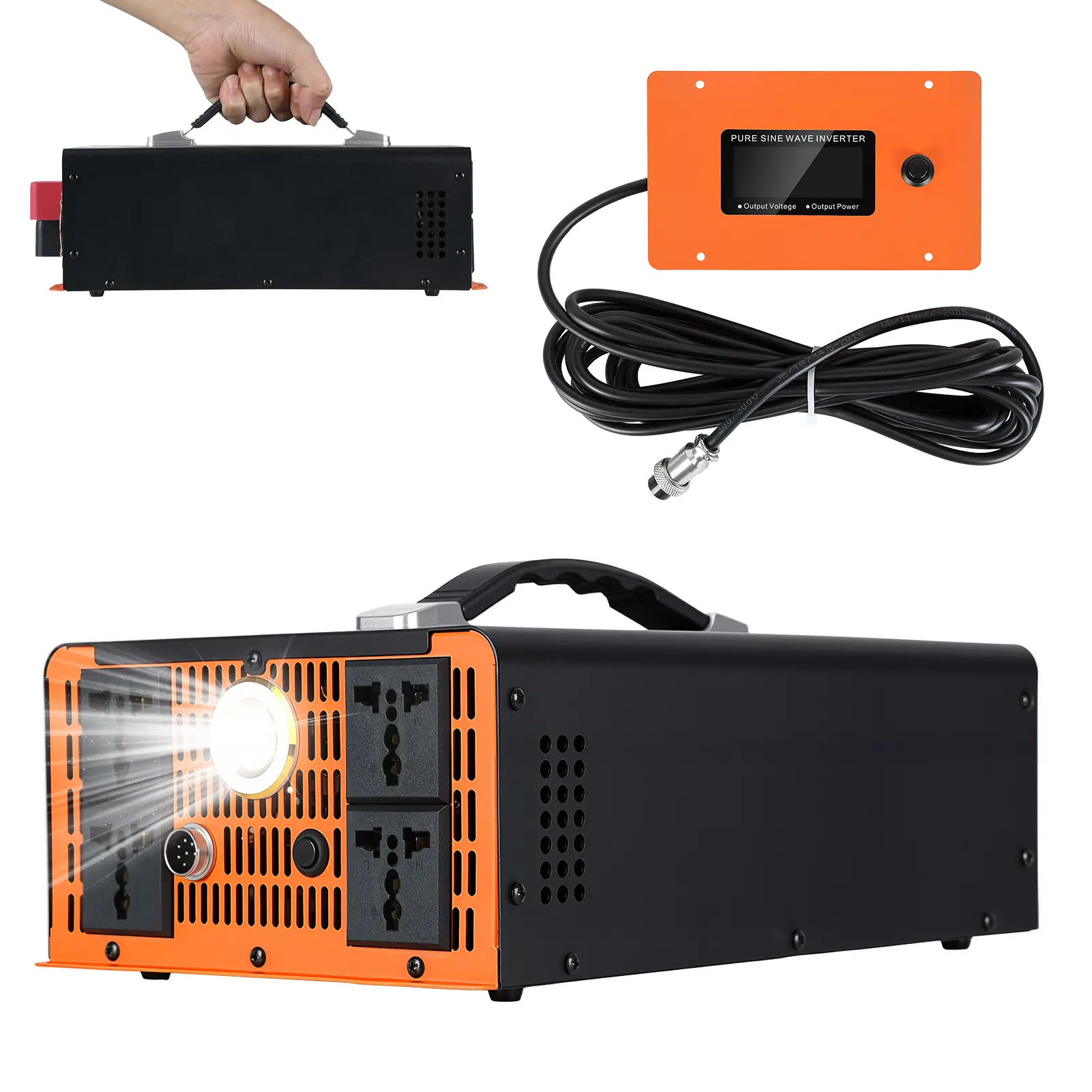 Explorinox Powerful 3000W Max Pure Sine Wave Inverter - 12V DC to 110V-120V AC Converter, Metal Body, LCD+Remote, Overload Protection for Camping, RV Use