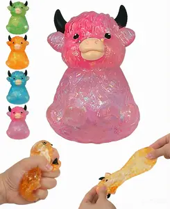 Highland Cow Squishy, Mini Cute Animal Squeeze Toy for Adults, Slow Rising Sensory Fidget Stress Ballfor Anxiety Relief, Easter Basket Stuffer Party Favor Gift for Cow Lovers(Blue) Jelly Filled Gummy Slow-Rising Textured Aromatherapy Super Gel Stretchy