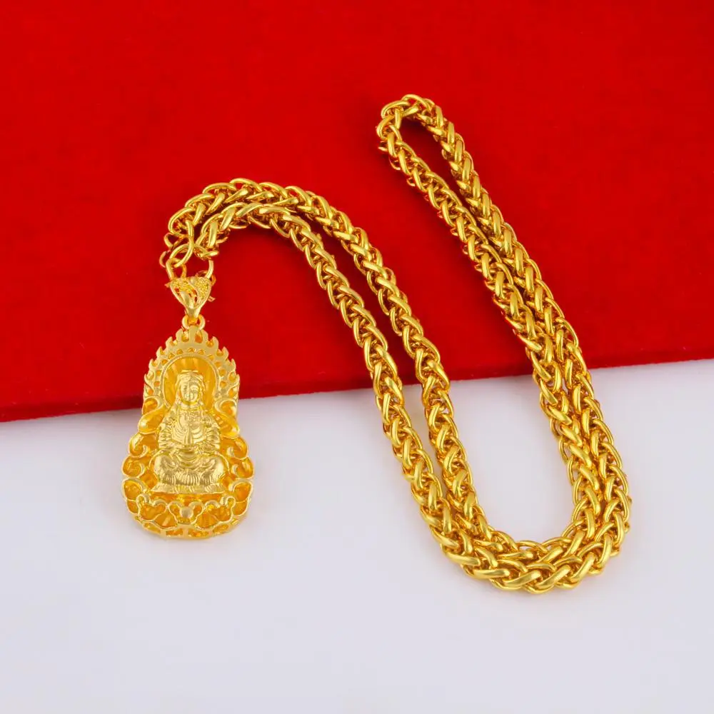 Gold Plated Flame Guanyin Pendant Neckla