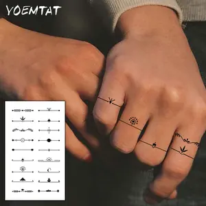 Finger Symbols Waterproof Temporary Tattoo Sticker Black Simple Lines Lotus Flowers Leaves Grass Arrows Straight lines Geometric Patterns Body Art Arm Fake Tattoos Sleeve For Women Men Aldult Hand Wrist Neck Shoulders Waist Abdomen Legs Thighs Ankles