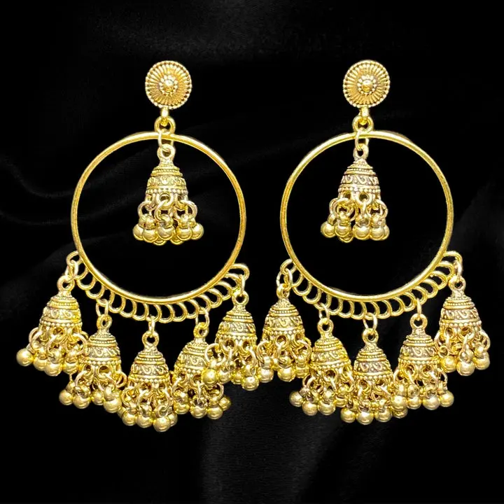 Golden Hoop Jhumkas - Chic Stylish Elegant Alloy Metal Earrings for Everyday & Special Event Outfits