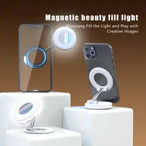 2026 New  3-in-1 Magnetic Selfie Light LED Ring Light Mirror Phone Stand Portable Rechargeable Fill Light for Makeup Video Vlog summervibes
