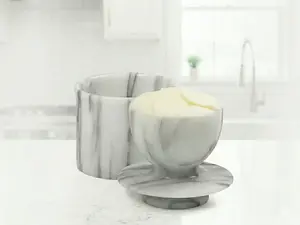 Butter Keeper White Zearat Marble Kitchen Storage Tableware Elegant and Easy to Clean