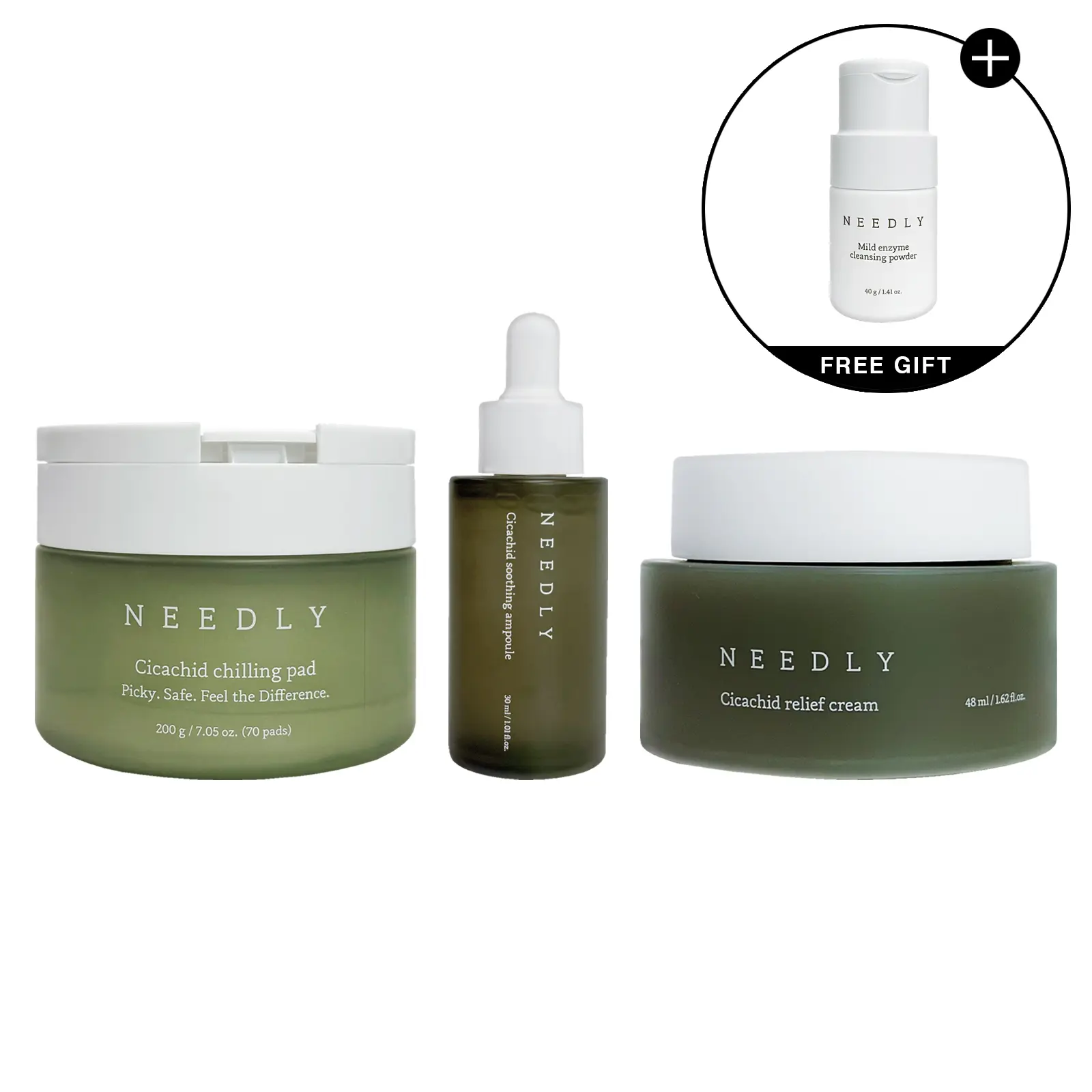 NEEDLY Cicachid Calming & Barrier Care Set with Chilling Pad Ampoule & Cream for Sensitive Skin with Centella Asiatica & Botanical Extracts