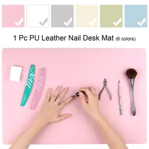 1 Pc Reusable Nail Desk Mat, PU Leather Foldable Nail Art Table Mat in Pink/White/Beige for Nail Tech, Manicure Salon Supplies, Nail Technician Accessories, Multi-Purpose Placemat, Computer Mat, Writing Mat, Makeup Mat