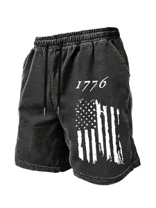New Men's Cotton Blend Retro Shorts '1776' Usa Flag Design, Athletic Shorts Casual, Casual Patriotic Gym Shorts, Multiple Colors Available, Outdoor Fashion