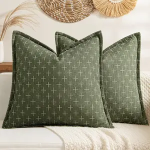 Decorative Burlap Linen Throw Pillows Covers 18x18 Inch Olive Green  Couch Pillow Covers Outdoor Modern Farmhouse Pillowcase Woven Textured Cushion Cases for Sofa Bed Livingroom
