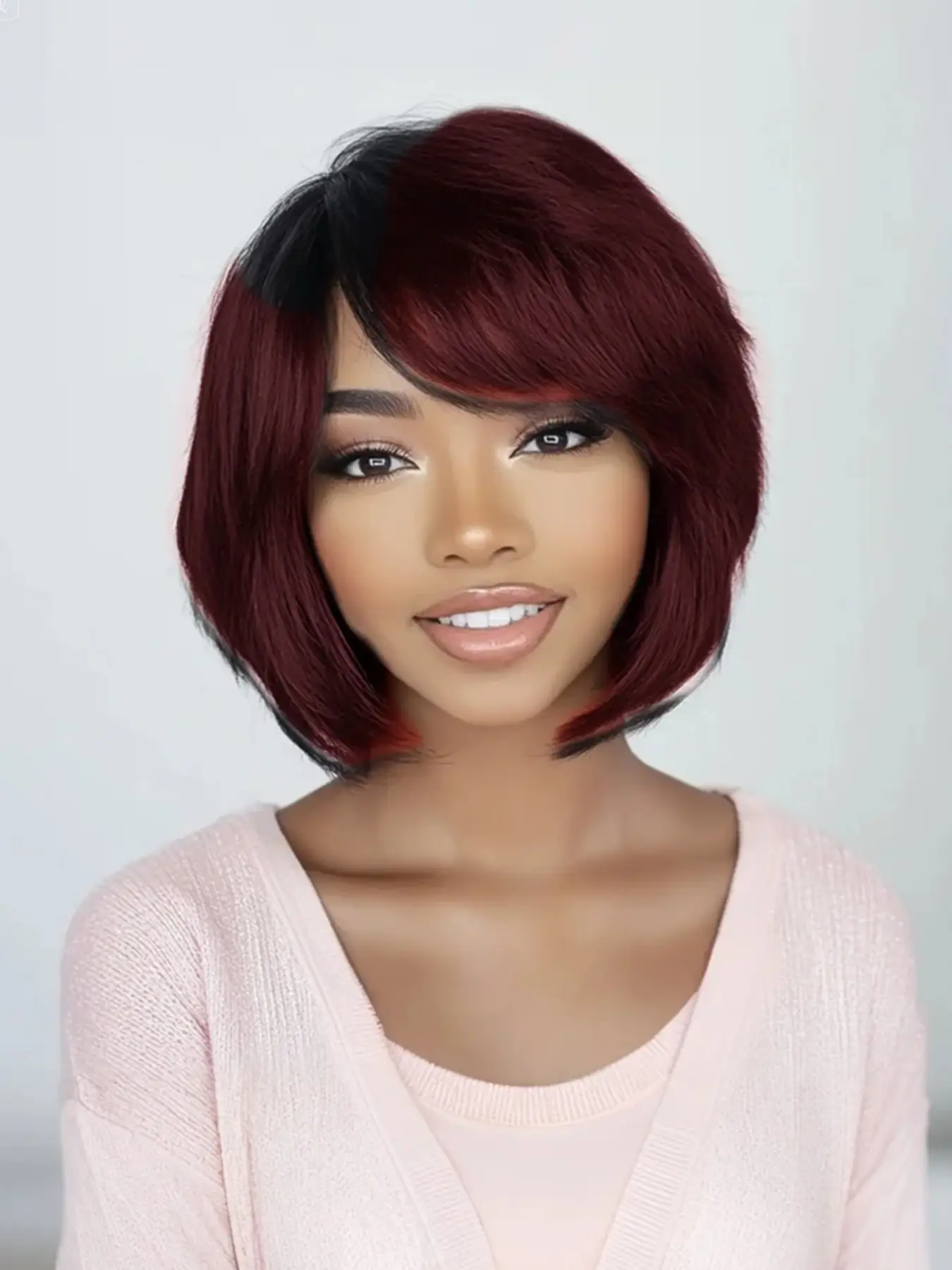 10 inch short straight human hair wig for women burgundy red 